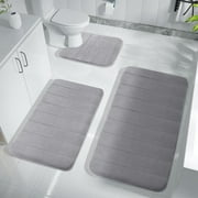 RKZDSR 3-Piece Memory Foam Bath Mat Set - Soft and Comfortable Bathroom Rugs, Water Absorbent, Non-Slip, Thick, Machine Washable, Quick-Drying, Dark Color